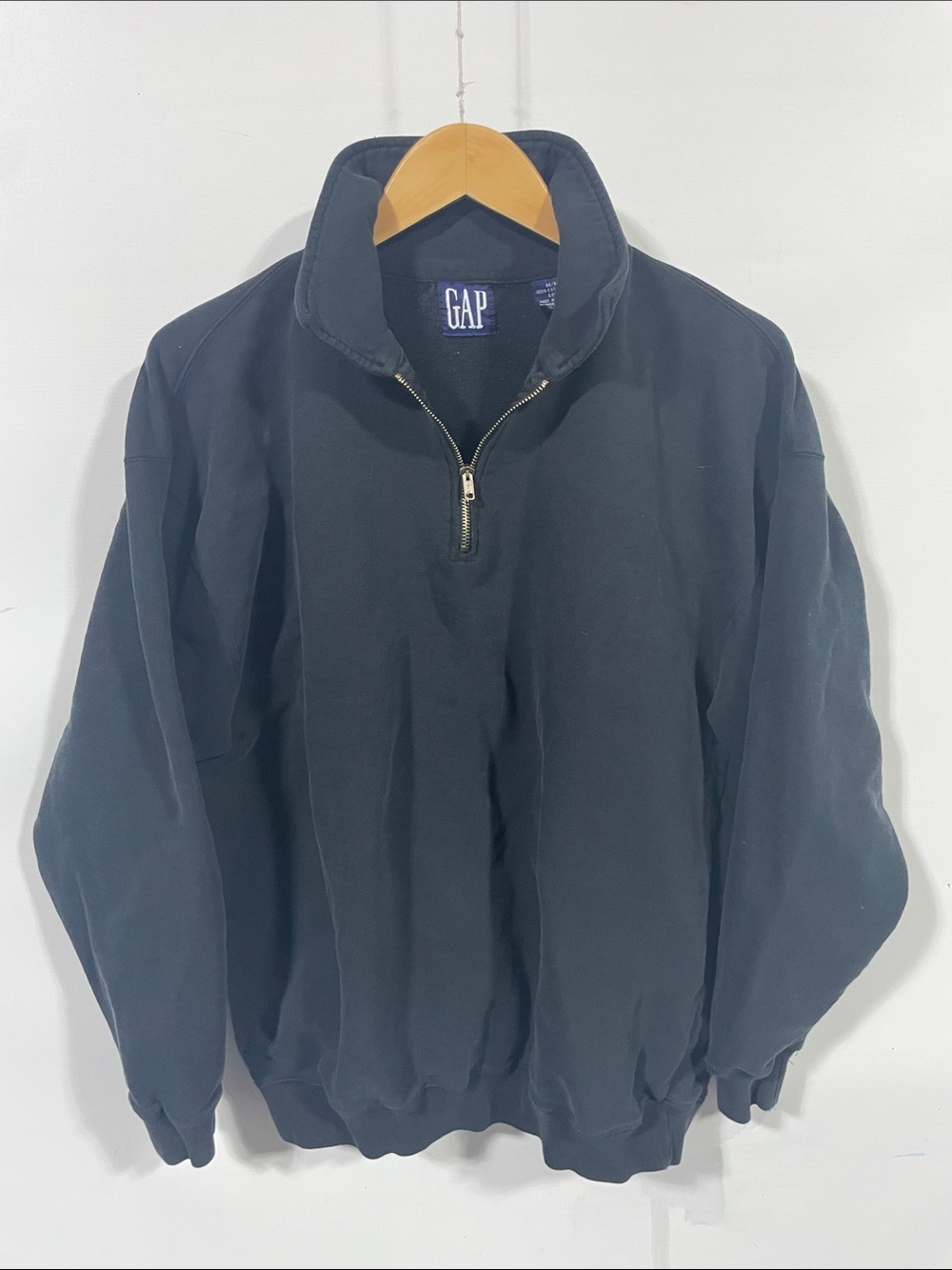 Vintage 90s GAP Men's Black Quarter-Zip Pullover Sweater